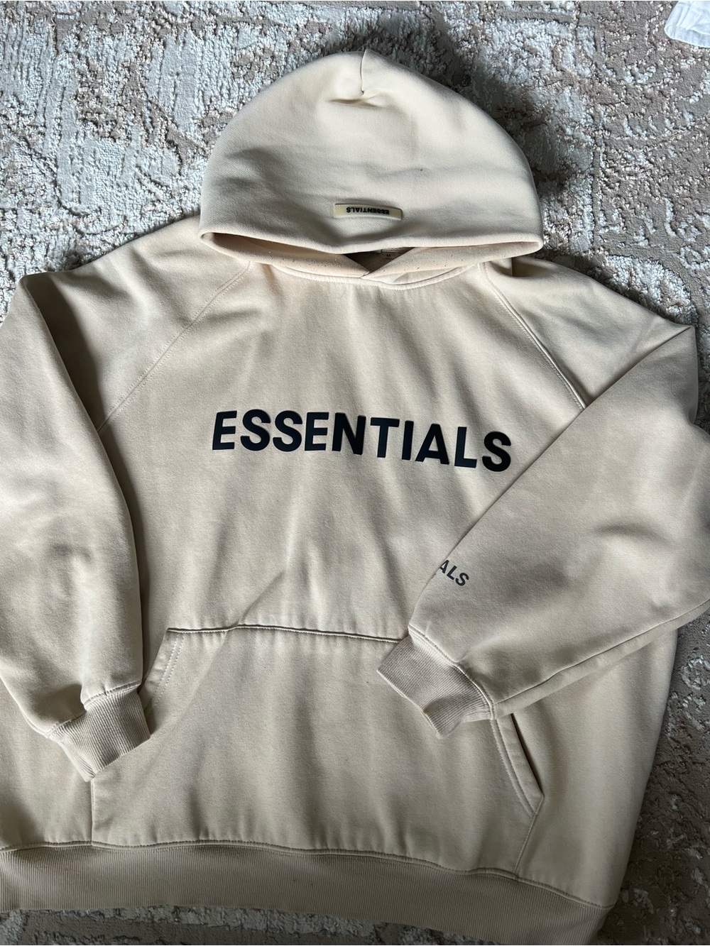 Essentials Men's Cream Hoodie with Black Logo